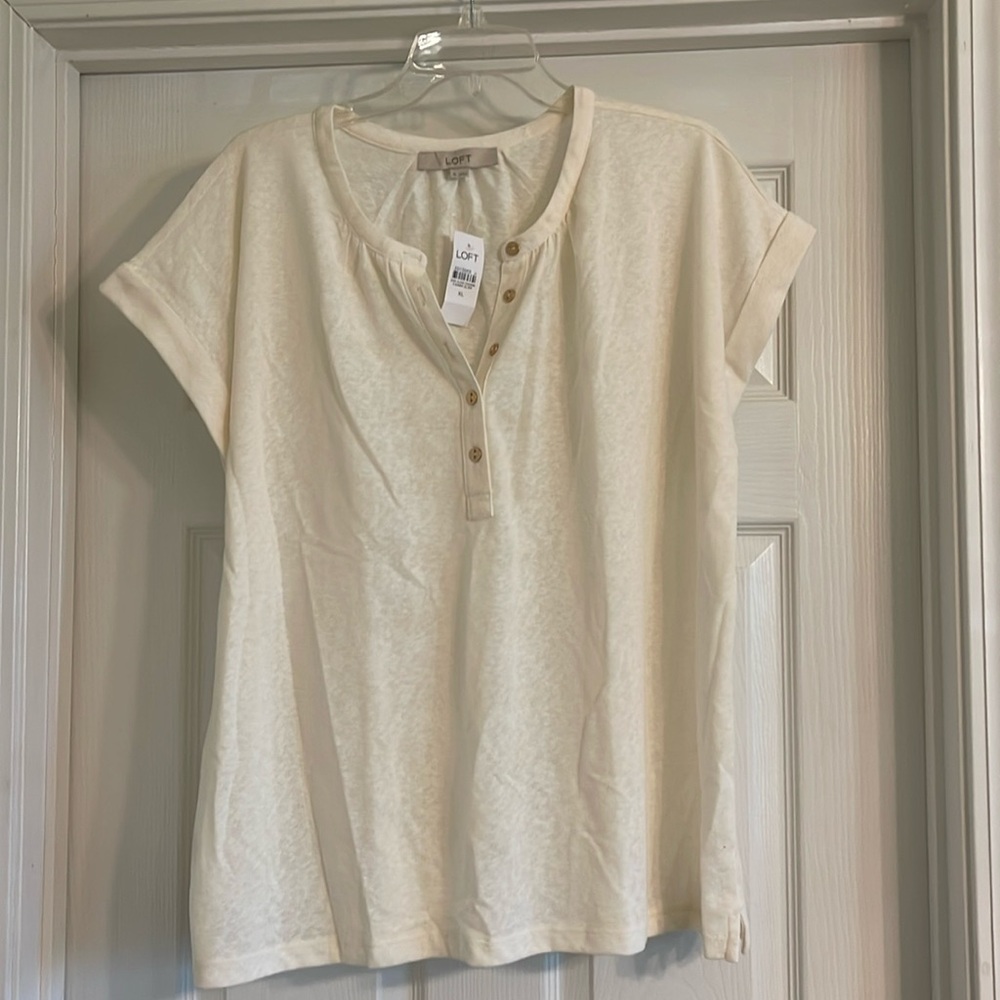 Loft Off White Cotton/poly Short Sleeve Shirt-new